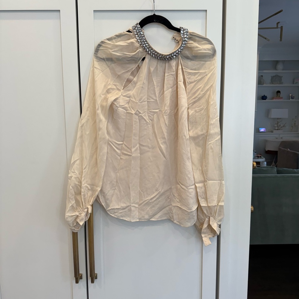 Haute Hippie Cream Blouse with Embellished Collar